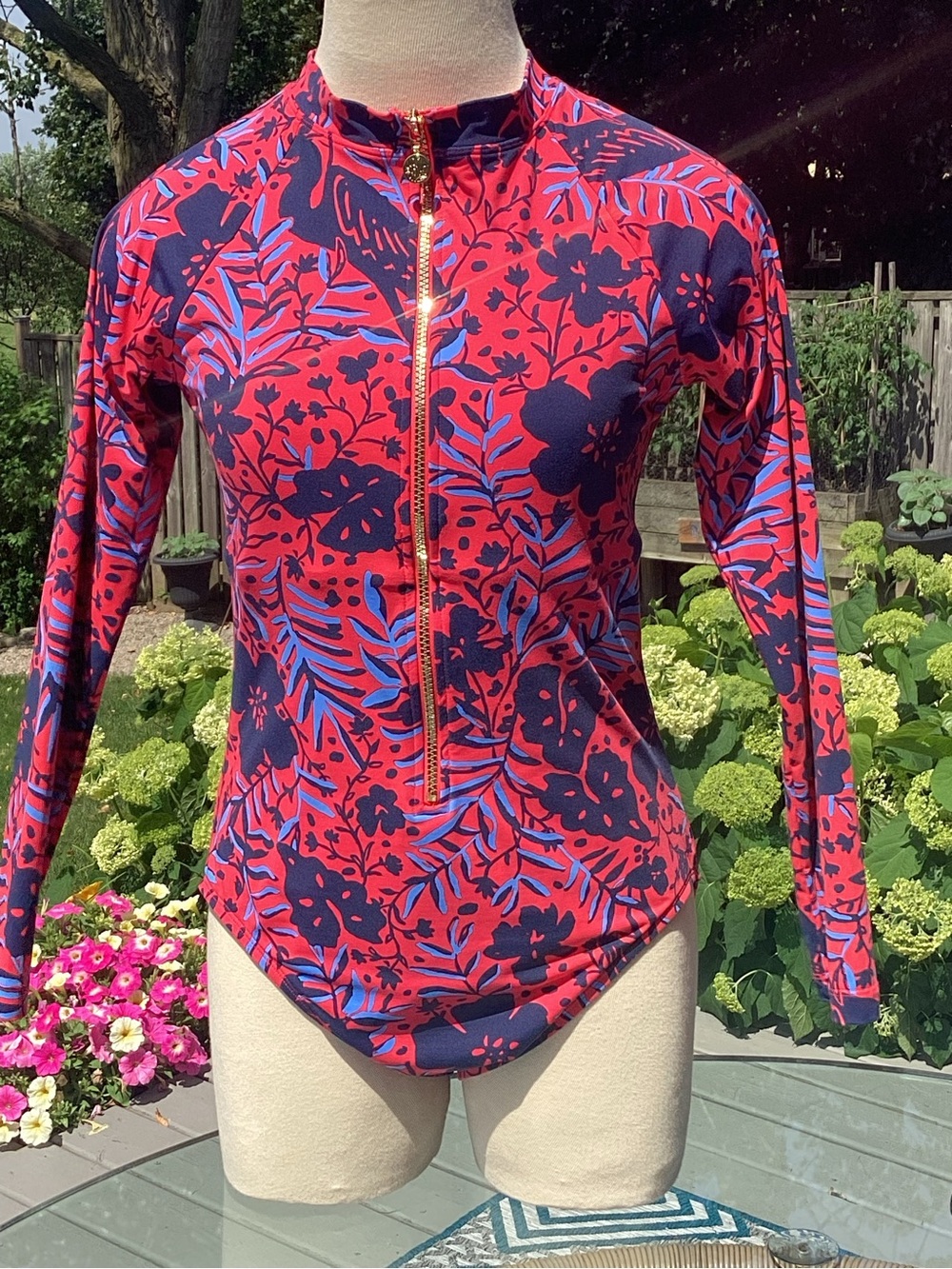 Lilly Pulitzer “Randee” Red, Navy & Blue Long Sleeve Zip Swimsuit